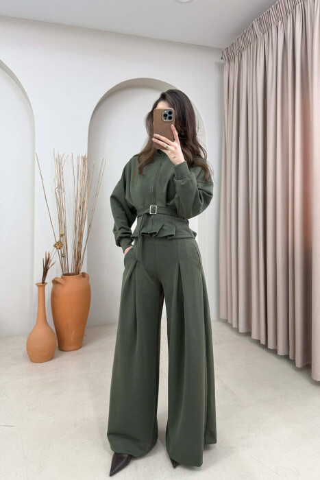 ONE COLOR SIMPLE JACKET+TROUSERS WOMEN SET OLIVE/ULLI - 2