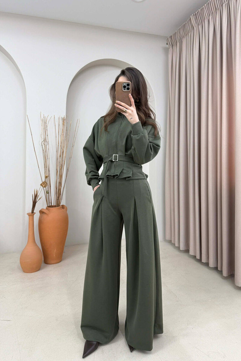 ONE COLOR SIMPLE JACKET+TROUSERS WOMEN SET OLIVE/ULLI - 2