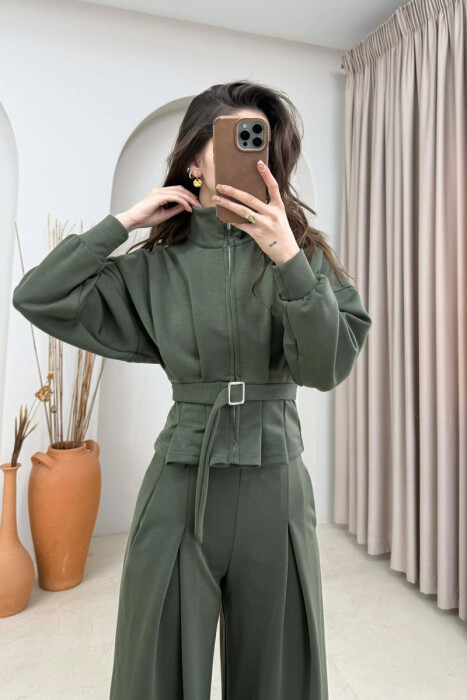 ONE COLOR SIMPLE JACKET+TROUSERS WOMEN SET OLIVE/ULLI - 3