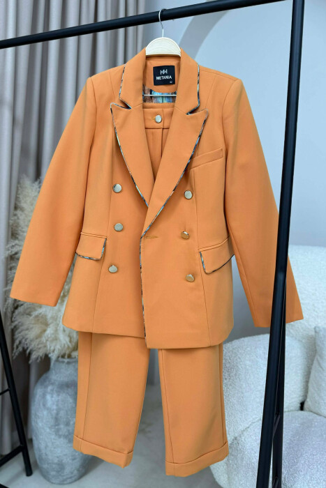 ONE COLOR SIMPLE JACKET+TROUSERS WOMEN SET ORANGE/PORTOKALLI - 1