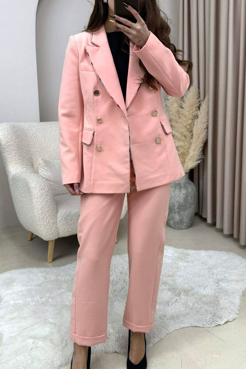 ONE COLOR SIMPLE JACKET+TROUSERS WOMEN SET POWDER/PUDER - 2