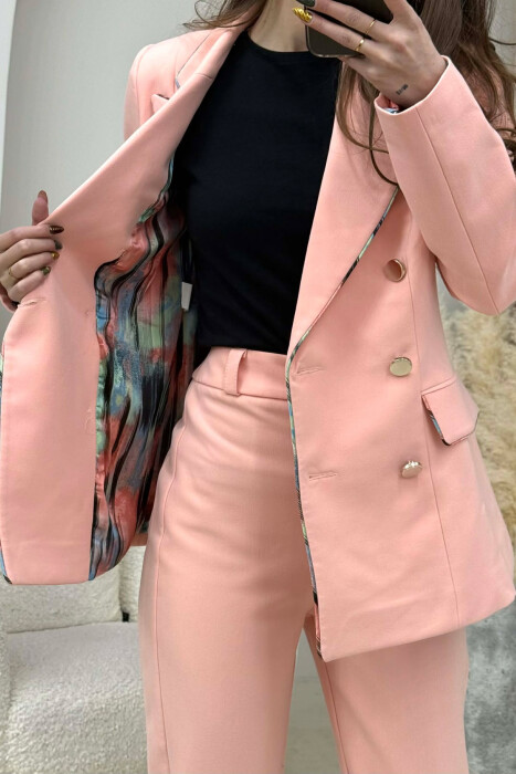 ONE COLOR SIMPLE JACKET+TROUSERS WOMEN SET POWDER/PUDER - 3