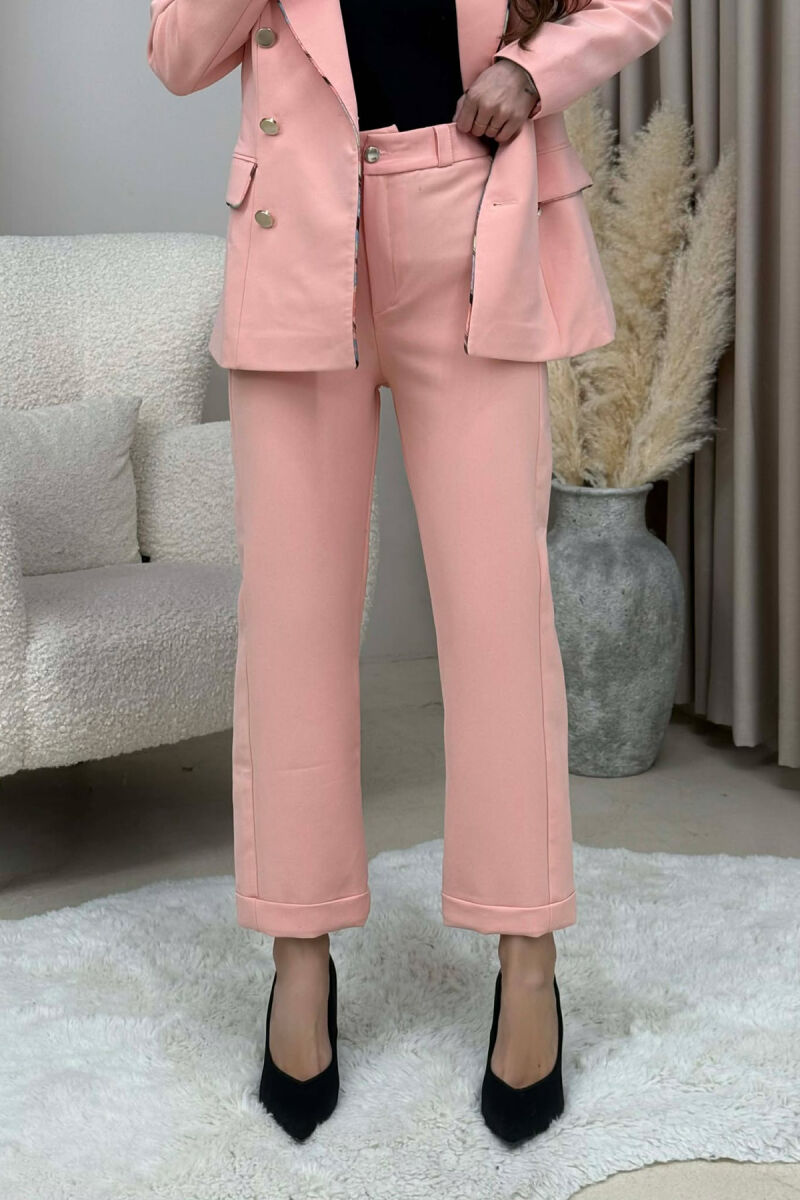 ONE COLOR SIMPLE JACKET+TROUSERS WOMEN SET POWDER/PUDER - 4