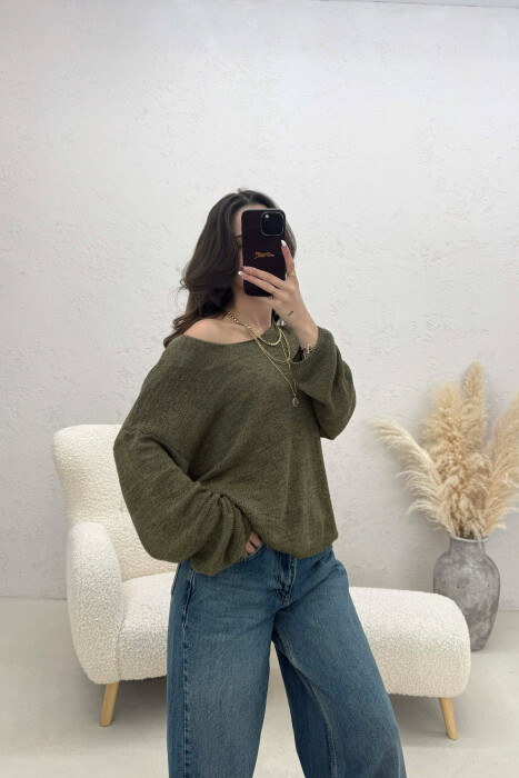 ONE COLOR SIMPLE KNITTED WOMEN SWEATER OLIVE/ULLI - 2