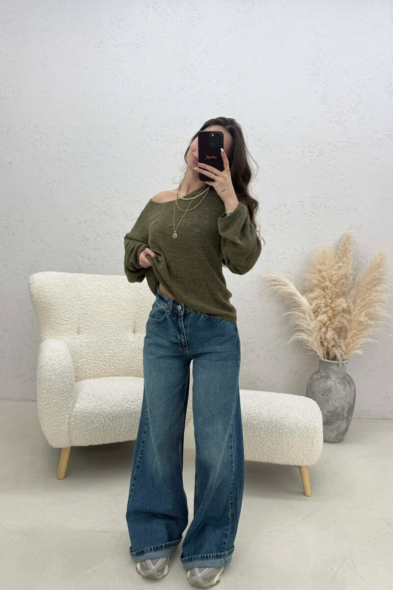 ONE COLOR SIMPLE KNITTED WOMEN SWEATER OLIVE/ULLI - 3