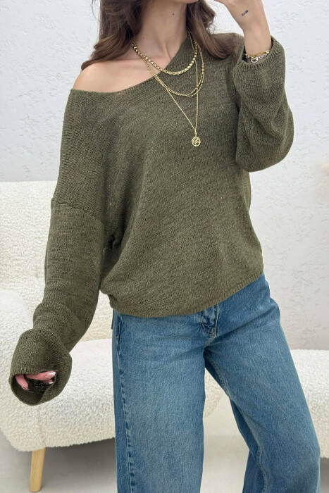 ONE COLOR SIMPLE KNITTED WOMEN SWEATER OLIVE/ULLI - 4