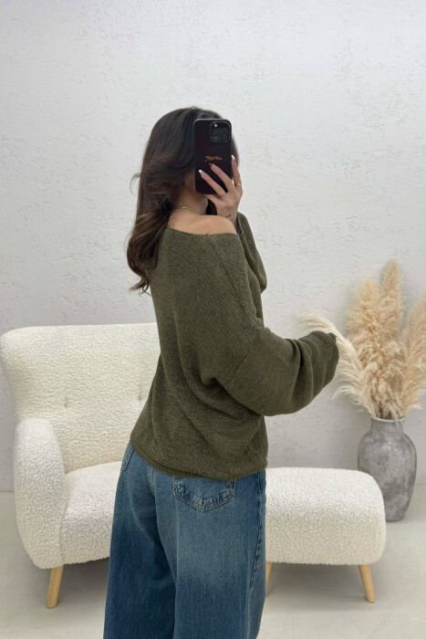 ONE COLOR SIMPLE KNITTED WOMEN SWEATER OLIVE/ULLI - 5