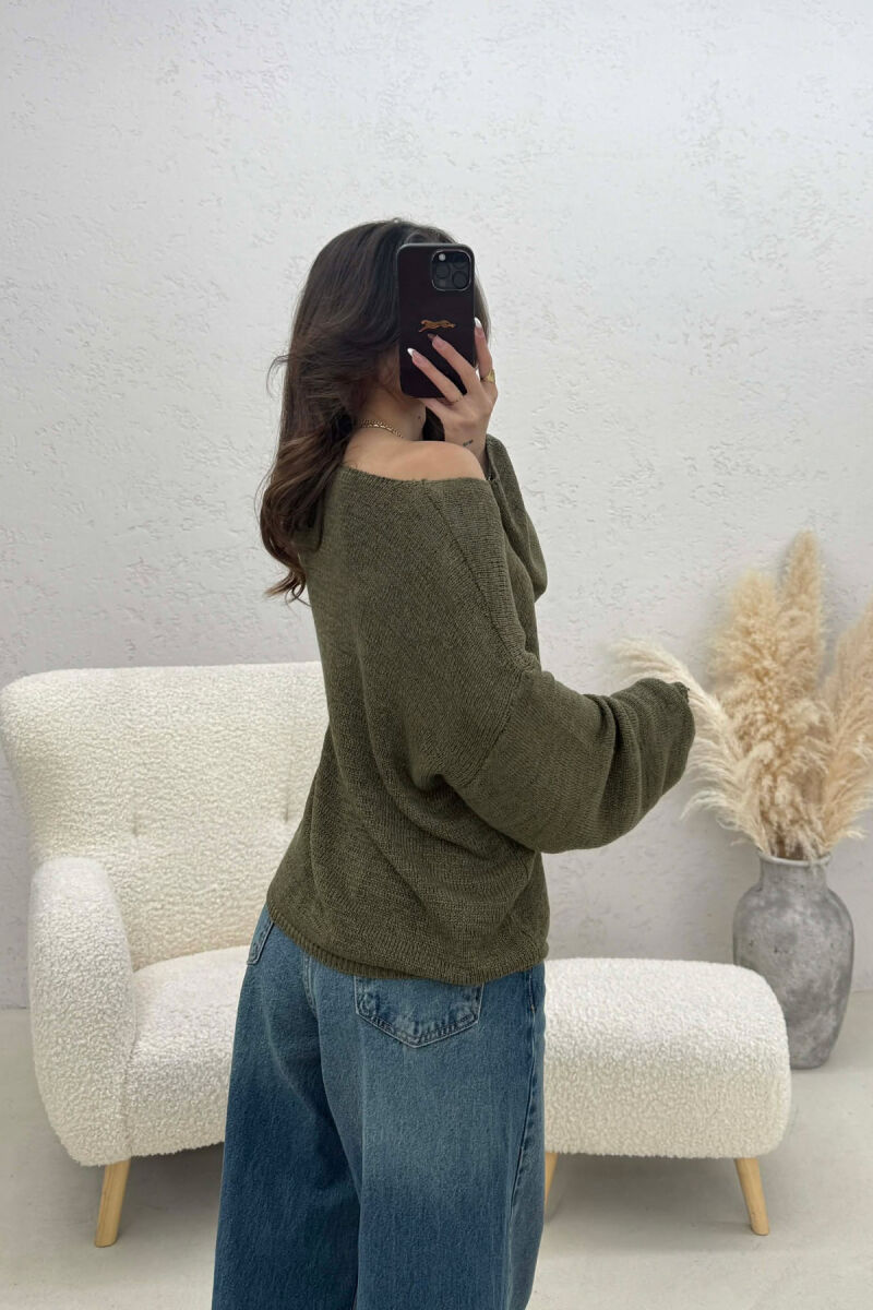 ONE COLOR SIMPLE KNITTED WOMEN SWEATER OLIVE/ULLI - 5