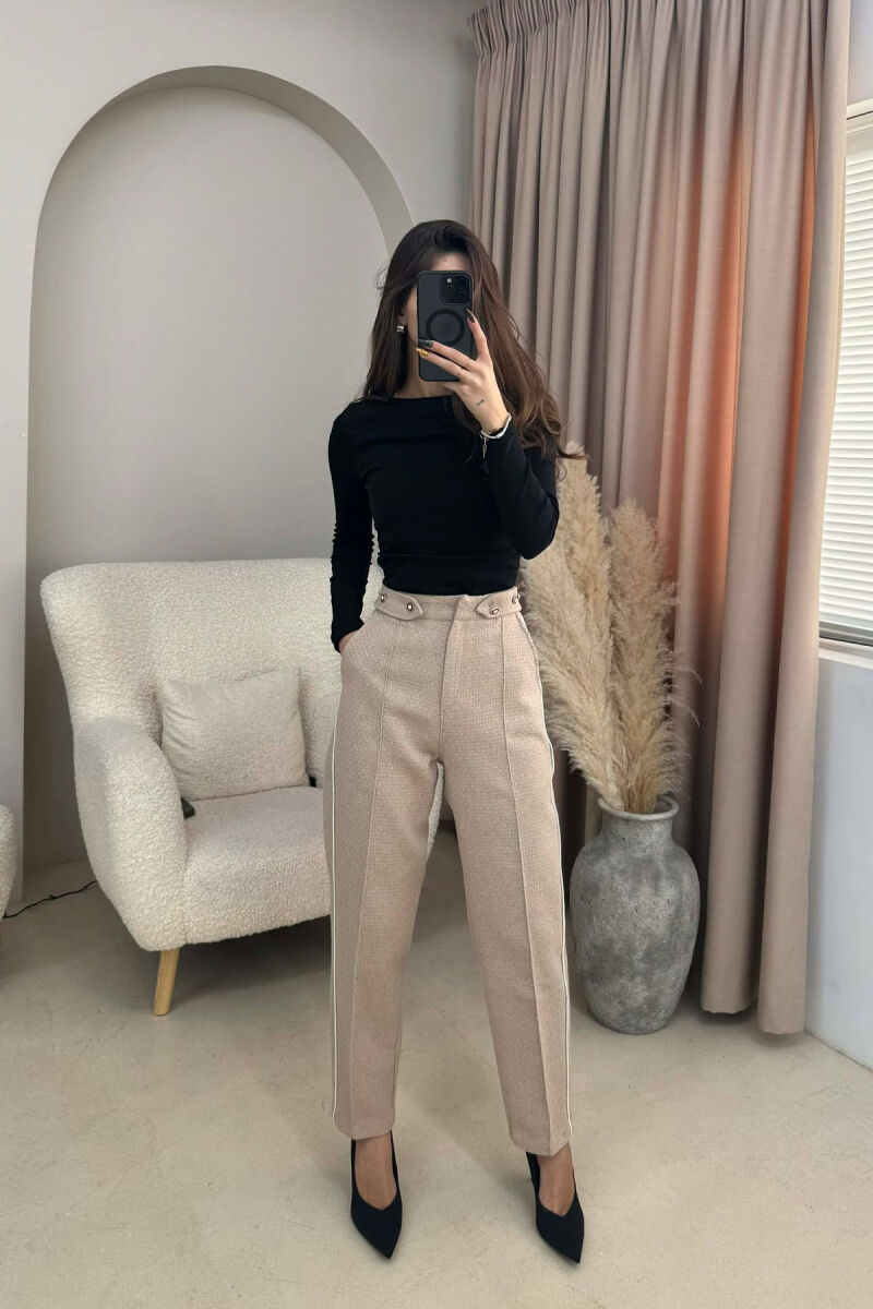 ONE COLOR SIMPLE KNITTED WOMEN TROUSERS BEIGE/BEZHE - 1