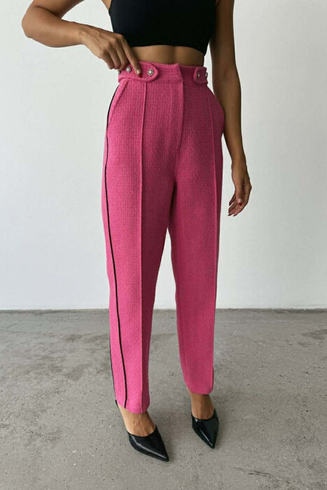 ONE COLOR SIMPLE KNITTED WOMEN TROUSERS FUCHSIA/CIKLAMI - 2