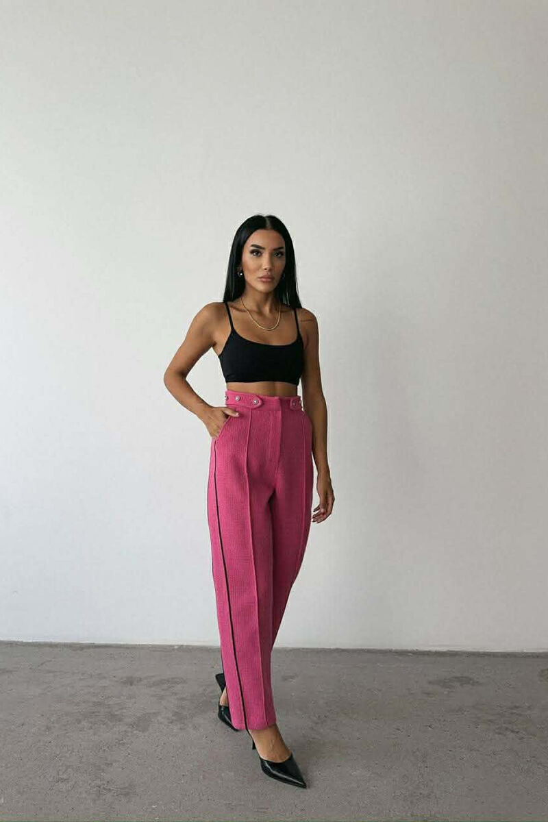 ONE COLOR SIMPLE KNITTED WOMEN TROUSERS FUCHSIA/CIKLAMI - 3