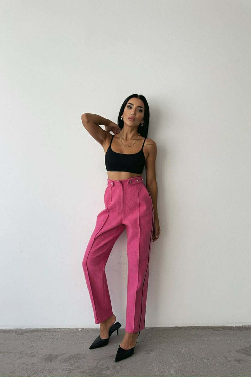 ONE COLOR SIMPLE KNITTED WOMEN TROUSERS FUCHSIA/CIKLAMI - 4