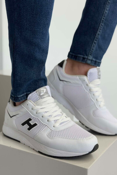 ONE COLOR SIMPLE LACING MEN SNEAKERS WHITE-E BARDHE - KLAUDIO FASHION
