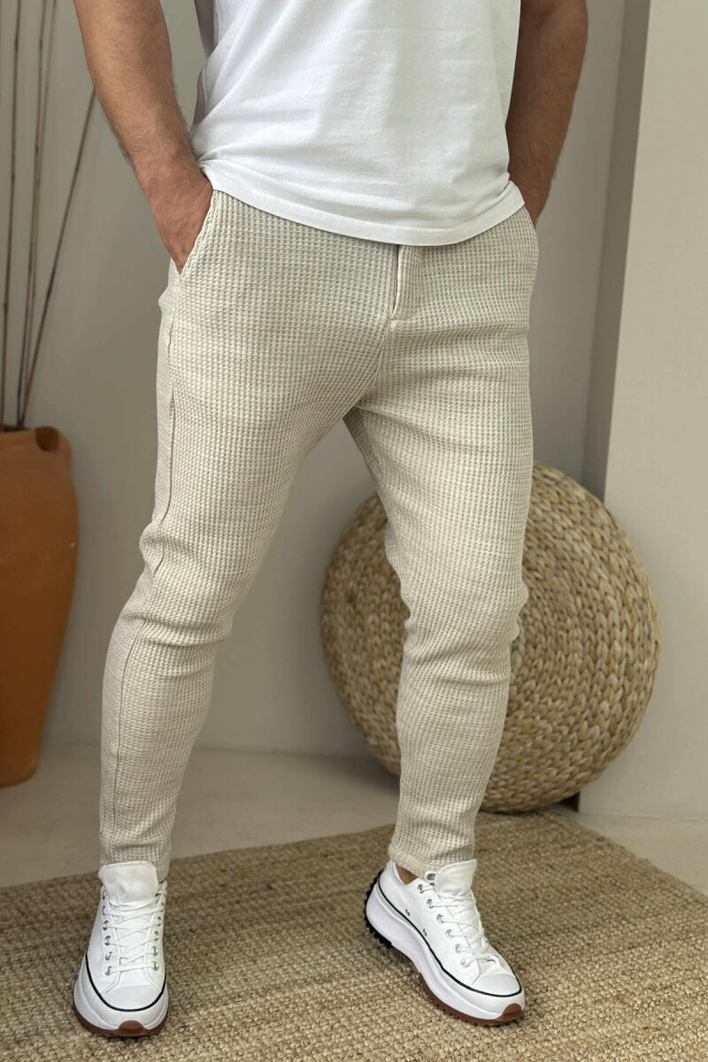 ONE COLOR SIMPLE LACING WAIST MEN PANTS BEIGE/BEZHE - 2
