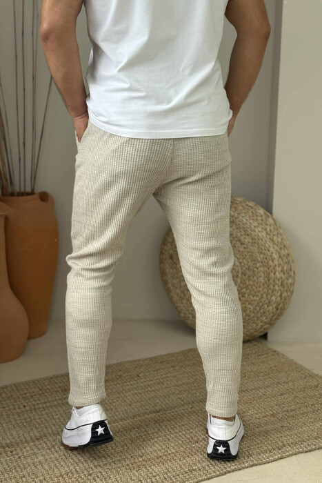 ONE COLOR SIMPLE LACING WAIST MEN PANTS BEIGE/BEZHE - 3