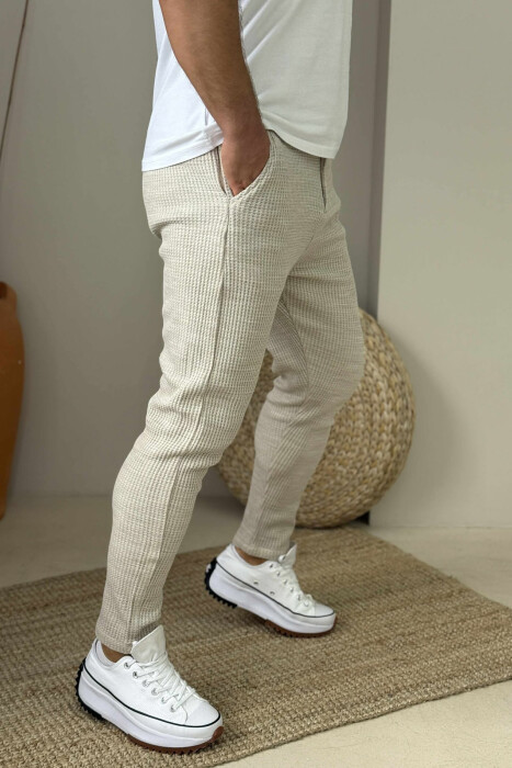 ONE COLOR SIMPLE LACING WAIST MEN PANTS BEIGE/BEZHE - 4