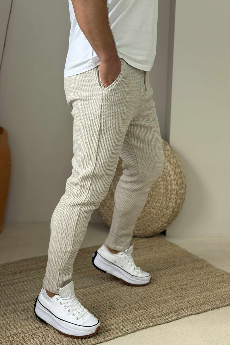 ONE COLOR SIMPLE LACING WAIST MEN PANTS BEIGE/BEZHE - 4