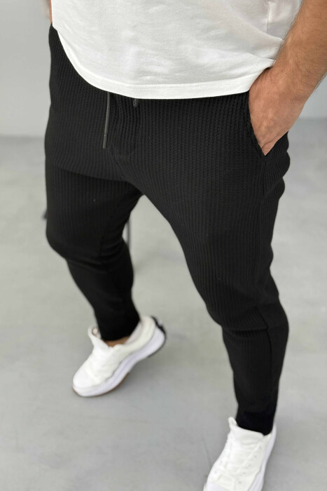 ONE COLOR SIMPLE LACING WAIST MEN PANTS BLACK/ E ZEZE - 3