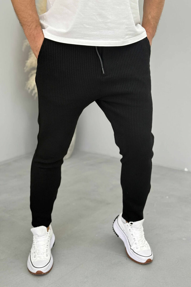 ONE COLOR SIMPLE LACING WAIST MEN PANTS BLACK/ E ZEZE - 4