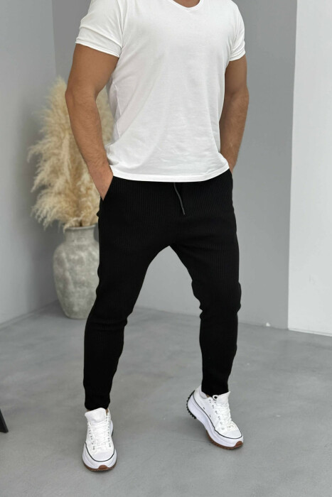 ONE COLOR SIMPLE LACING WAIST MEN PANTS BLACK/ E ZEZE - KLAUDIO FASHION