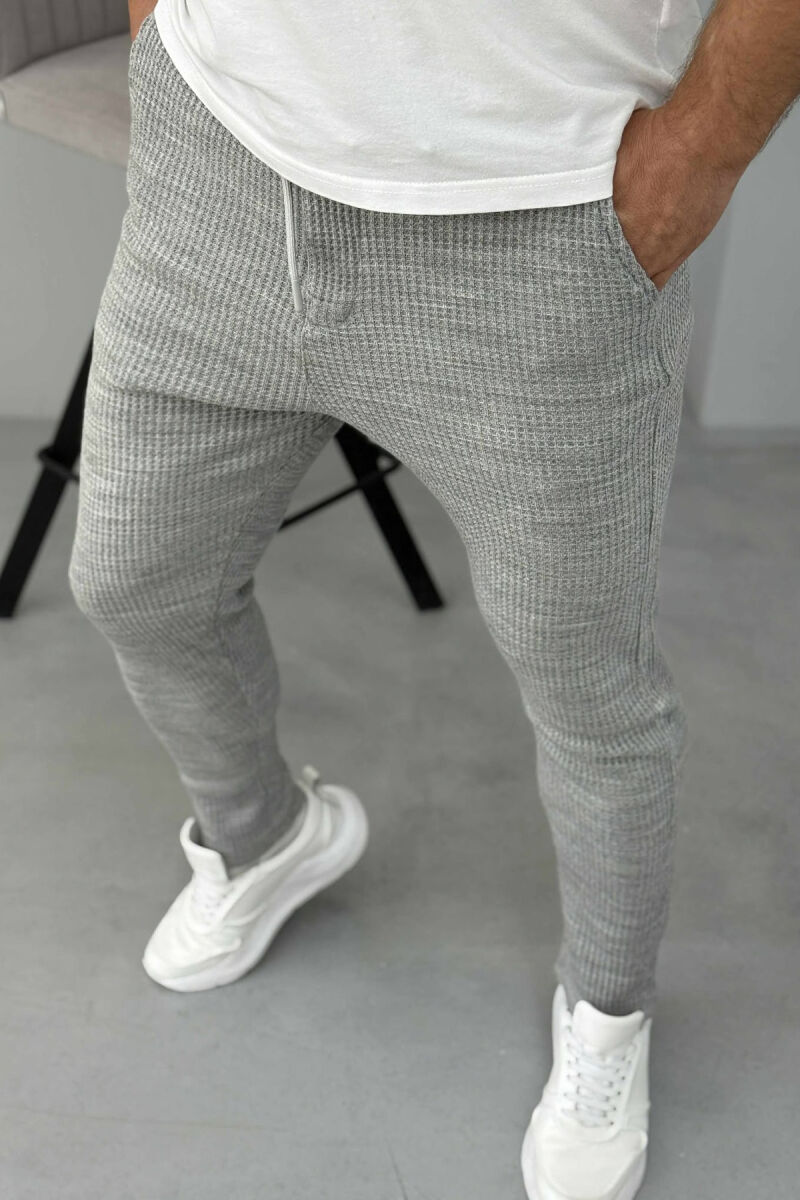ONE COLOR SIMPLE LACING WAIST MEN PANTS GREY/GRI - 3