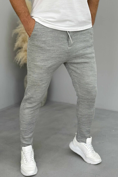 ONE COLOR SIMPLE LACING WAIST MEN PANTS GREY/GRI - 4