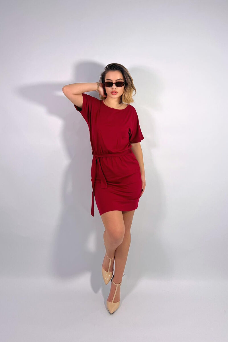 ONE COLOR SIMPLE LACING WOMEN DRESS BURGUNDY/VISHNJE - 1