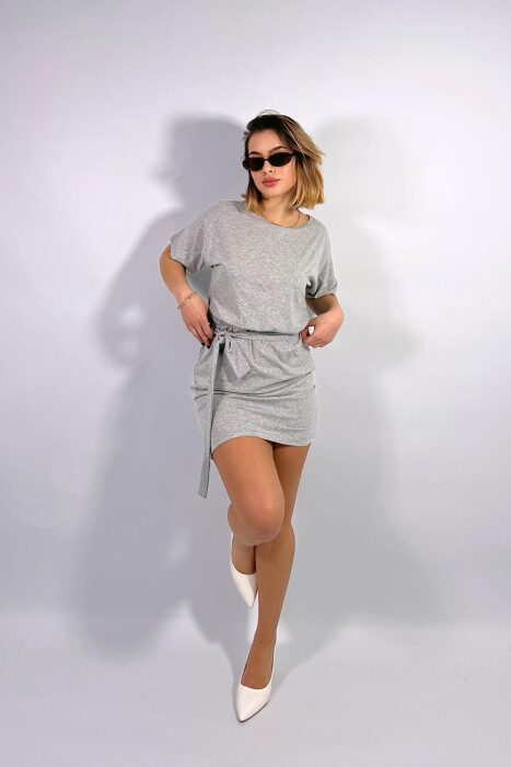 ONE COLOR SIMPLE LACING WOMEN DRESS LIGHT GREY/GZ 