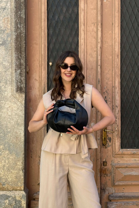 ONE COLOR SIMPLE LATHER WOMAN BAG BLACK/ E ZEZE 