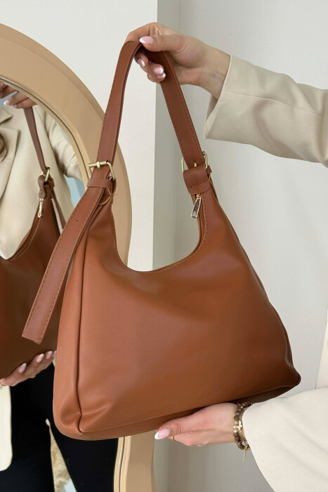 ONE COLOR SIMPLE LEATHER WOMAN BAG BROWN/KAFE - KLAUDIO FASHION