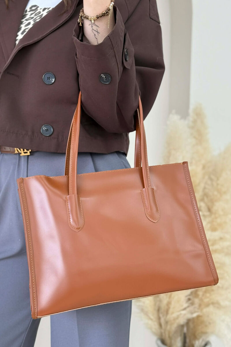ONE COLOR SIMPLE LEATHER WOMAN BAG BROWN/KAFE - 3