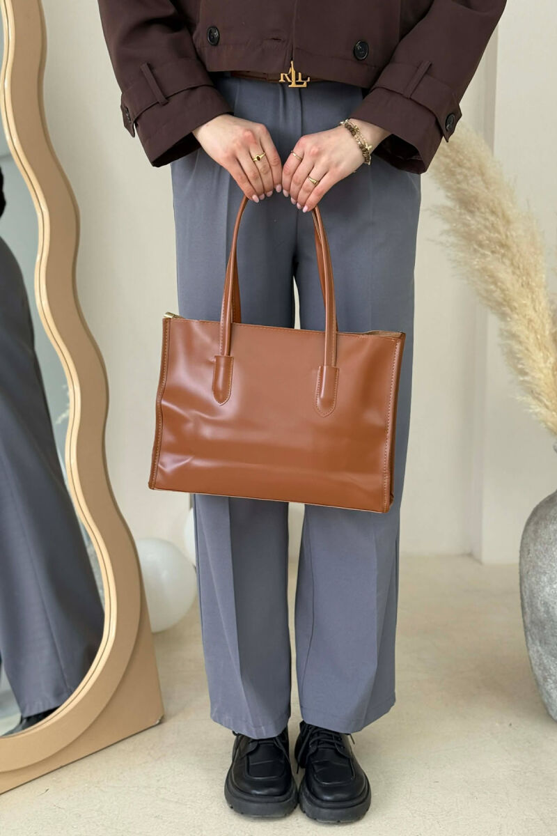 ONE COLOR SIMPLE LEATHER WOMAN BAG BROWN/KAFE - 4