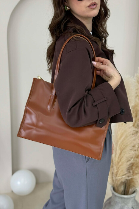 ONE COLOR SIMPLE LEATHER WOMAN BAG BROWN/KAFE - 5