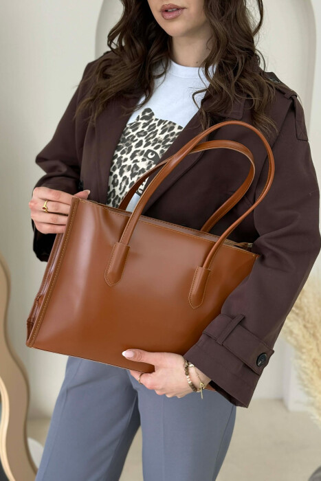 ONE COLOR SIMPLE LEATHER WOMAN BAG BROWN/KAFE - 6