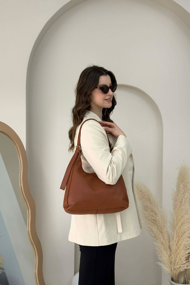 ONE COLOR SIMPLE LEATHER WOMAN BAG BROWN/KAFE - 2