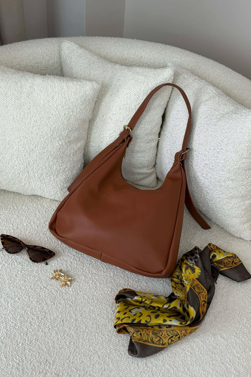 ONE COLOR SIMPLE LEATHER WOMAN BAG BROWN/KAFE - 3