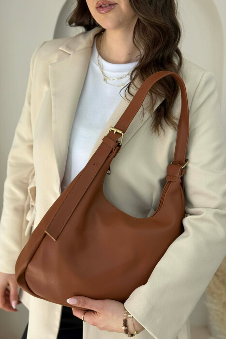 ONE COLOR SIMPLE LEATHER WOMAN BAG BROWN/KAFE - 4