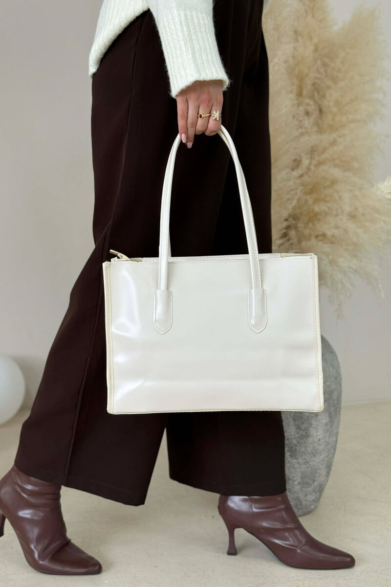 ONE COLOR SIMPLE LEATHER WOMAN BAG CREAM/KREM - 1
