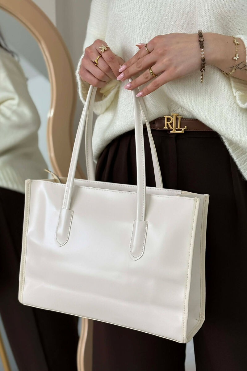 ONE COLOR SIMPLE LEATHER WOMAN BAG CREAM/KREM - 2