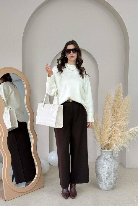 ONE COLOR SIMPLE LEATHER WOMAN BAG CREAM/KREM - 3