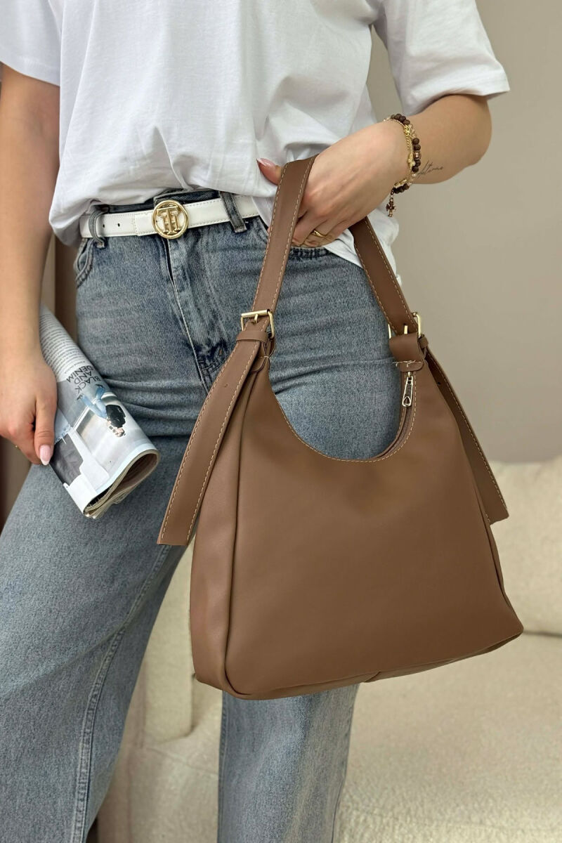 ONE COLOR SIMPLE LEATHER WOMAN BAG LIGHT BROWN/KAZB - 1