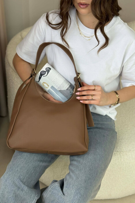 ONE COLOR SIMPLE LEATHER WOMAN BAG LIGHT BROWN/KAZB - 5
