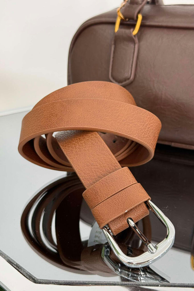 ONE COLOR SIMPLE LEATHER WOMEN BELT BROWN/KAFE - 1