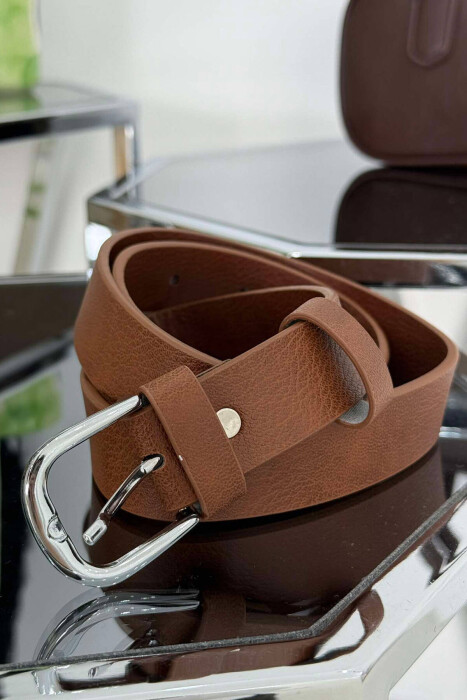 ONE COLOR SIMPLE LEATHER WOMEN BELT BROWN/KAFE - 2