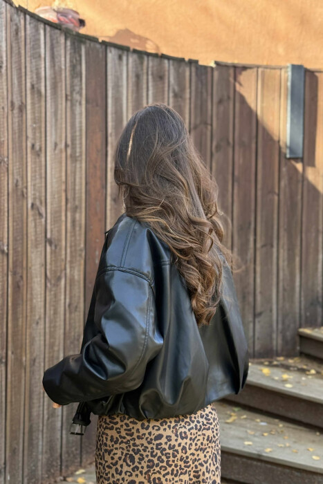 ONE COLOR SIMPLE LEATHER WOMEN JACKET BLACK/ E ZEZE - 5