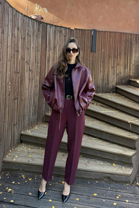 XHAKETË NJË NGJYRËSHE LËKURE PËR FEMRA NË NGJYRË VISHNJË - KLAUDIO FASHION