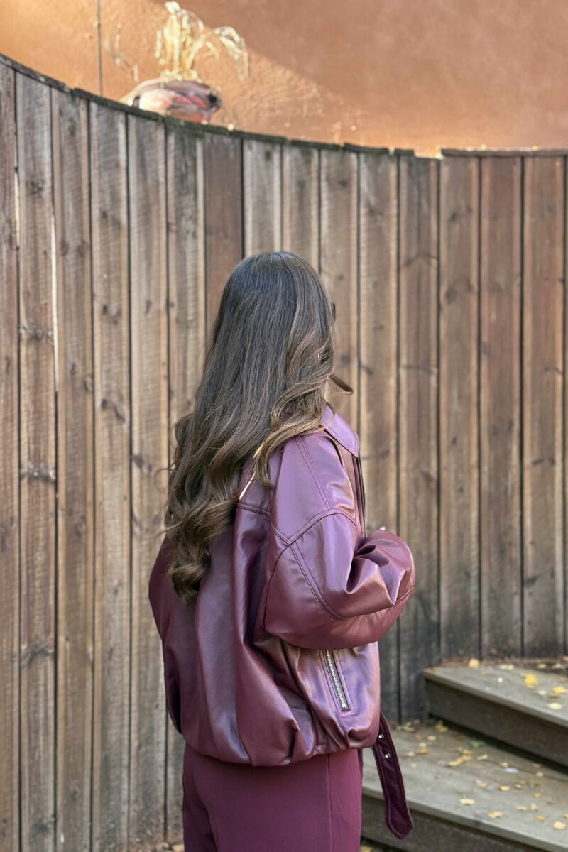 ONE COLOR SIMPLE LEATHER WOMEN JACKET BURGUNDY/VISHNJE - 4