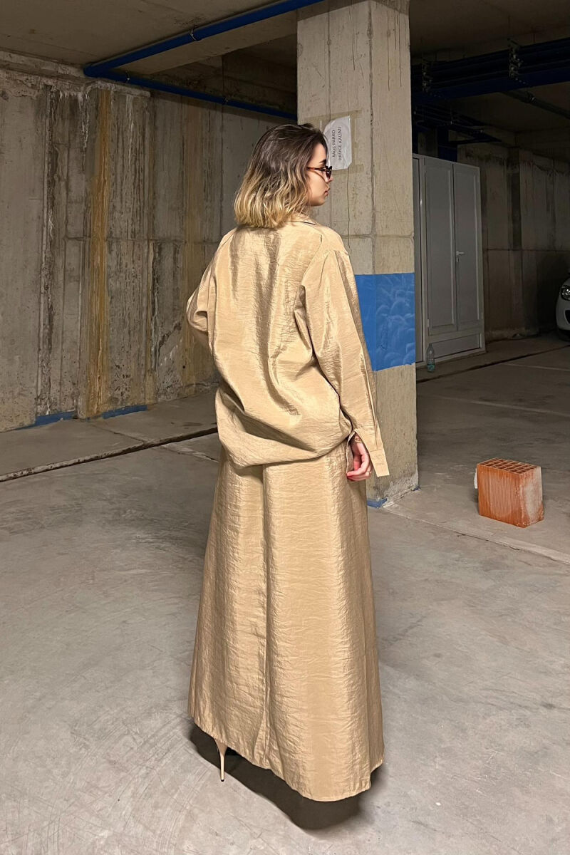 ONE COLOR SIMPLE LONG SLEEVE SHIRT+SKIRT WOMEN SET BEIGE/BEZHE - 3