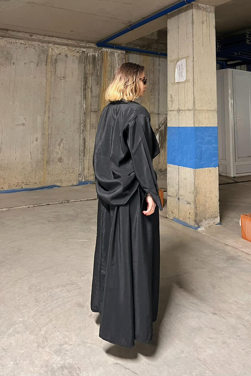 ONE COLOR SIMPLE LONG SLEEVE SHIRT+SKIRT WOMEN SET BLACK/ E ZEZE - 2