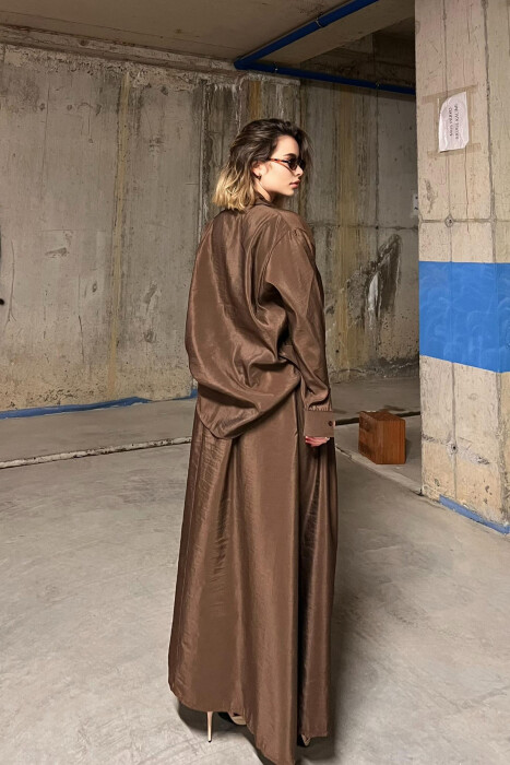 ONE COLOR SIMPLE LONG SLEEVE SHIRT+SKIRT WOMEN SET BROWN/KAFE - 4